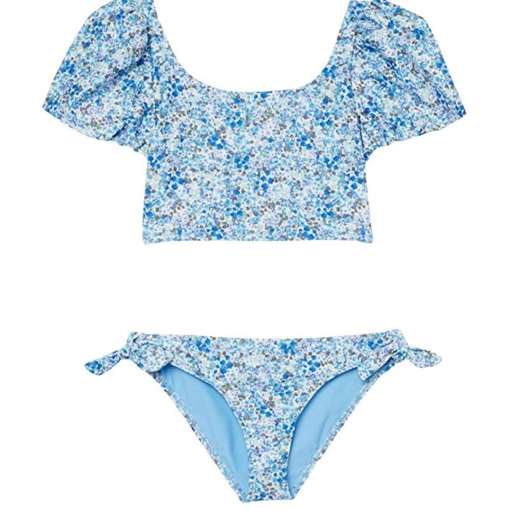 NWT Splendid Flora Longline Puff Sleeve Bra & Pant Swim Suit Set Medium